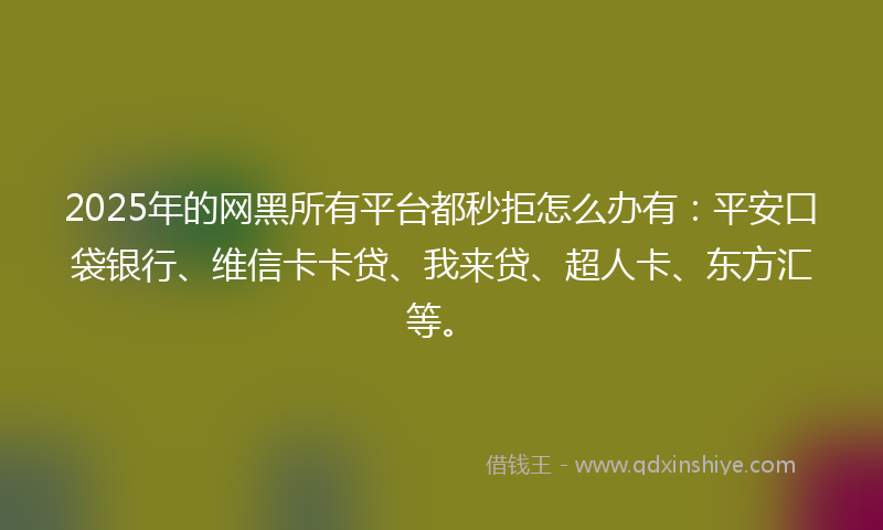 2025年的网黑所有平台都秒拒怎么办有：平安口袋银行、维信卡卡贷、我来贷、超人卡、东方汇等。