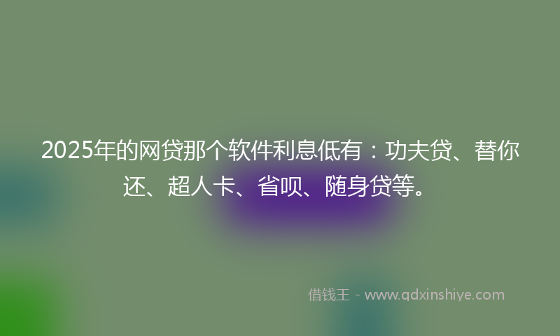 2025年的网贷那个软件利息低有：功夫贷、替你还、超人卡、省呗、随身贷等。