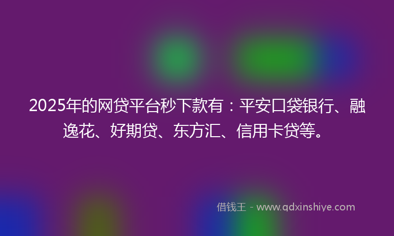 2025年的网贷平台秒下款有：平安口袋银行、融逸花、好期贷、东方汇、信用卡贷等。
