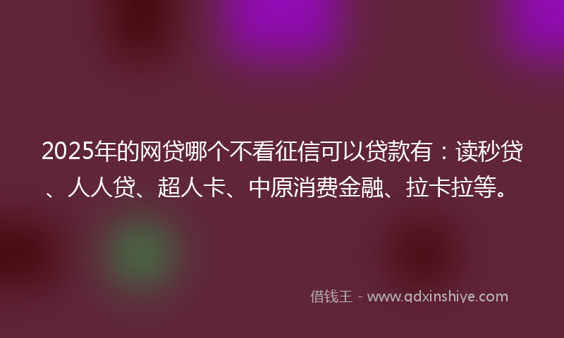 2025年的网贷哪个不看征信可以贷款有：读秒贷、人人贷、超人卡、中原消费金融、拉卡拉等。