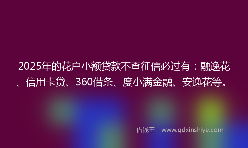 2025年的花户小额贷款不查征信必过有：融逸花、信用卡贷、360借条、度小满金融、安逸花等。