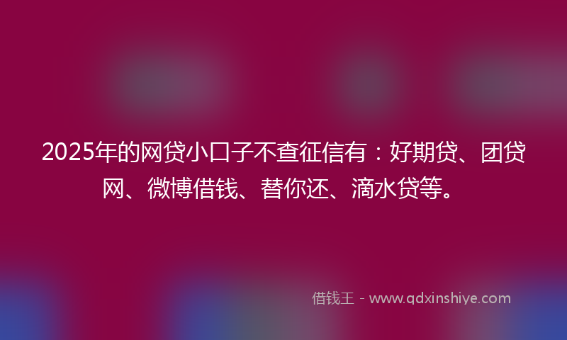 2025年的网贷小口子不查征信有：好期贷、团贷网、微博借钱、替你还、滴水贷等。