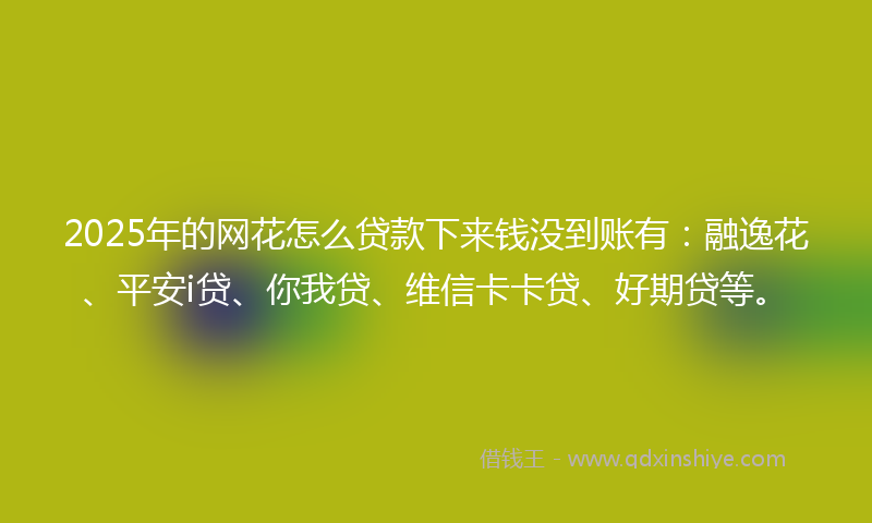 2025年的网花怎么贷款下来钱没到账有：融逸花、平安i贷、你我贷、维信卡卡贷、好期贷等。