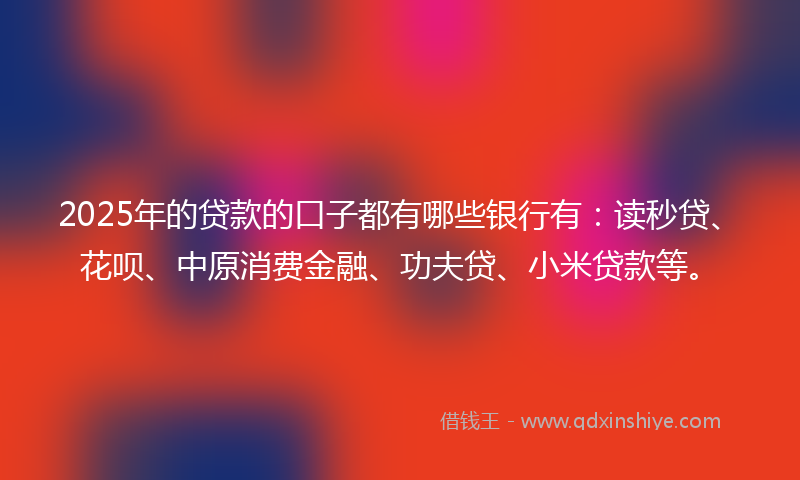 2025年的贷款的口子都有哪些银行有：读秒贷、花呗、中原消费金融、功夫贷、小米贷款等。