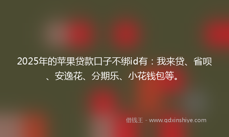 2025年的苹果贷款口子不绑id有：我来贷、省呗、安逸花、分期乐、小花钱包等。