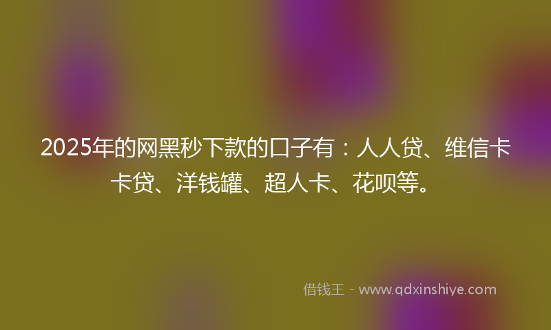 2025年的网黑秒下款的口子有：人人贷、维信卡卡贷、洋钱罐、超人卡、花呗等。