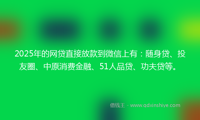 2025年的网贷直接放款到微信上有：随身贷、投友圈、中原消费金融、51人品贷、功夫贷等。