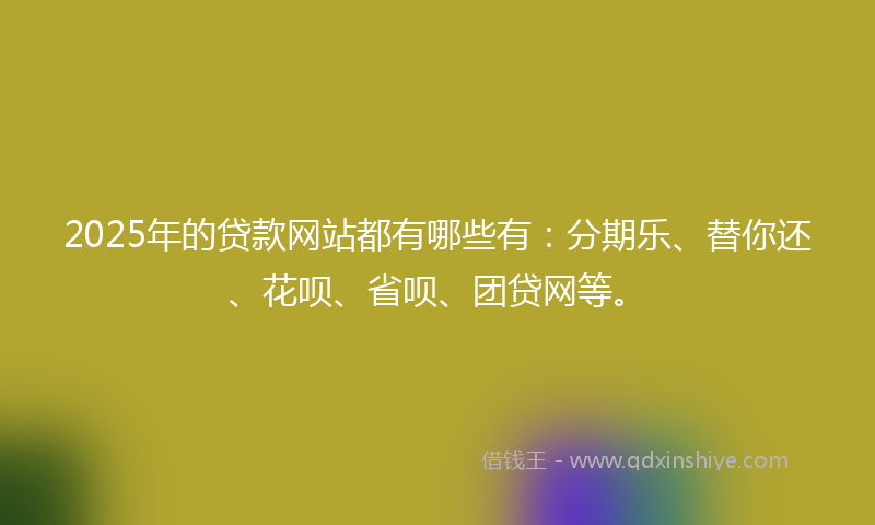 2025年的贷款网站都有哪些有：分期乐、替你还、花呗、省呗、团贷网等。
