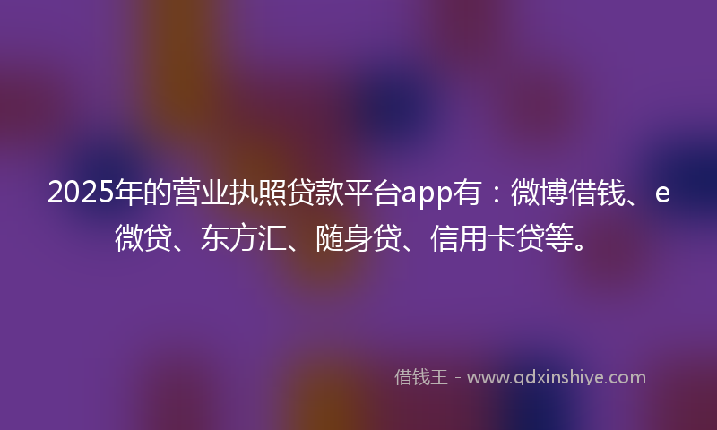2025年的营业执照贷款平台app有：微博借钱、e微贷、东方汇、随身贷、信用卡贷等。