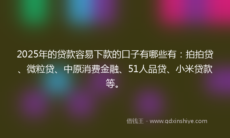 2025年的贷款容易下款的口子有哪些有：拍拍贷、微粒贷、中原消费金融、51人品贷、小米贷款等。