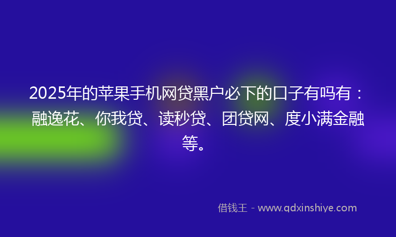 2025年的苹果手机网贷黑户必下的口子有吗有：融逸花、你我贷、读秒贷、团贷网、度小满金融等。