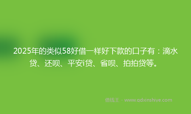 2025年的类似58好借一样好下款的口子有：滴水贷、还呗、平安i贷、省呗、拍拍贷等。