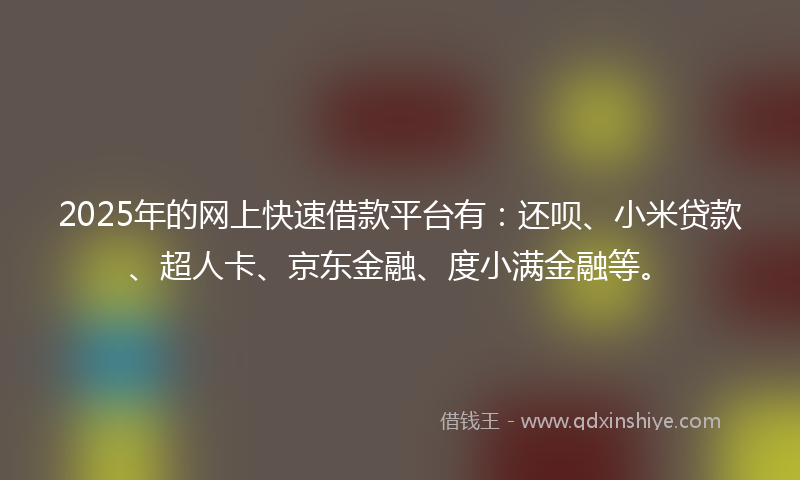 2025年的网上快速借款平台有：还呗、小米贷款、超人卡、京东金融、度小满金融等。
