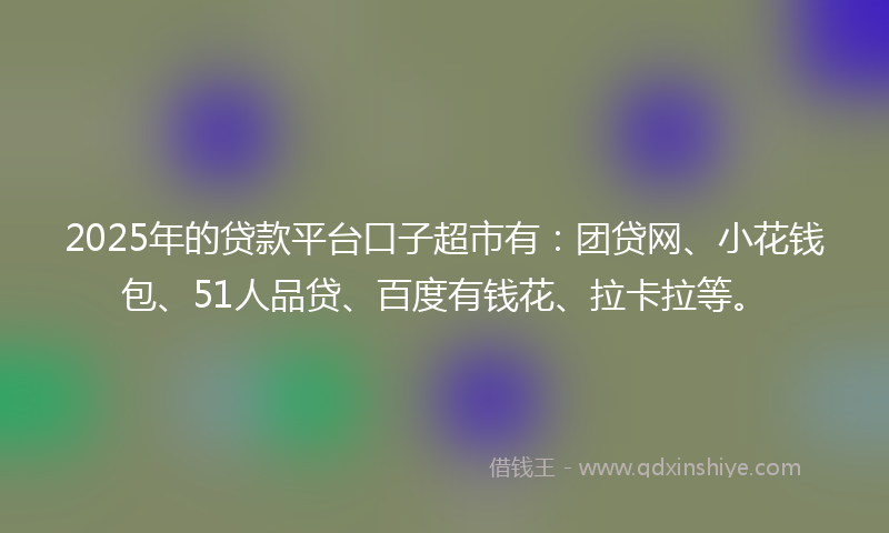 2025年的贷款平台口子超市有：团贷网、小花钱包、51人品贷、百度有钱花、拉卡拉等。