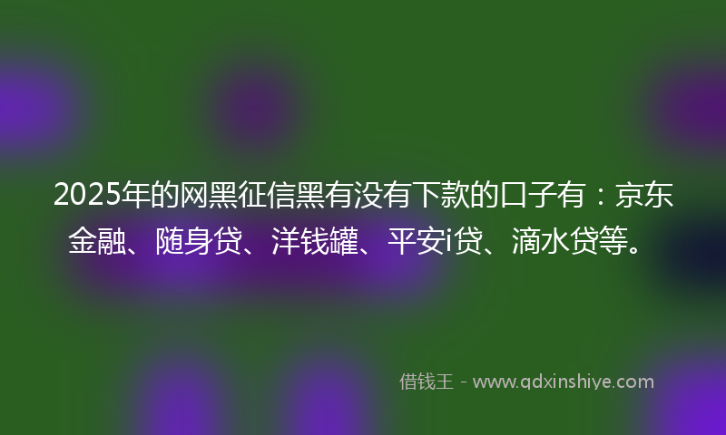 2025年的网黑征信黑有没有下款的口子有：京东金融、随身贷、洋钱罐、平安i贷、滴水贷等。