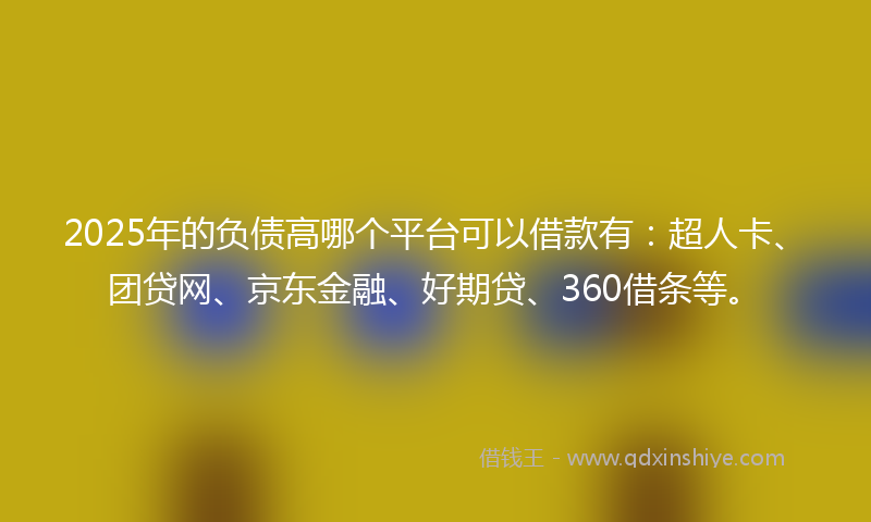 2025年的负债高哪个平台可以借款有：超人卡、团贷网、京东金融、好期贷、360借条等。