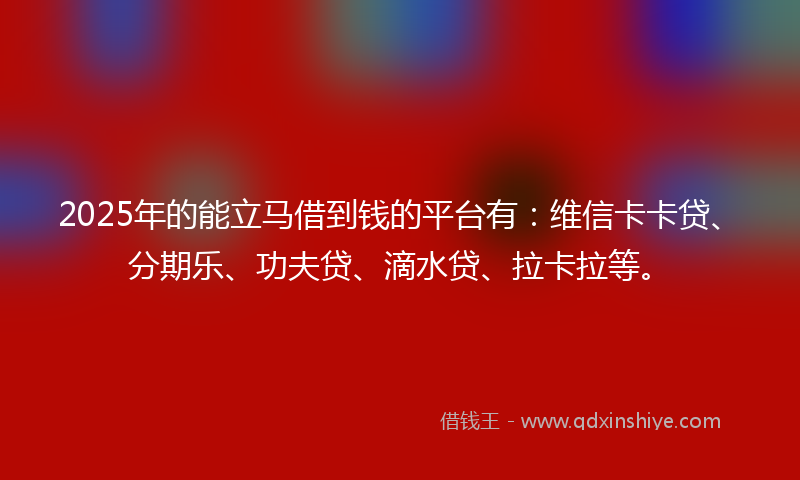 2025年的能立马借到钱的平台有：维信卡卡贷、分期乐、功夫贷、滴水贷、拉卡拉等。