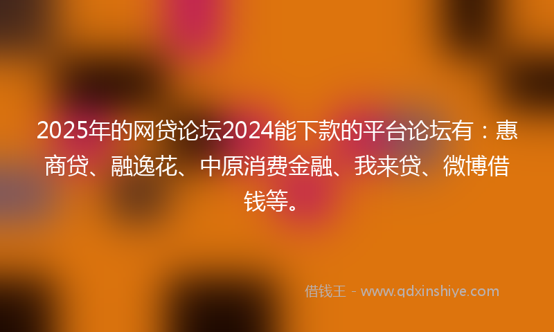 2025年的网贷论坛2024能下款的平台论坛有：惠商贷、融逸花、中原消费金融、我来贷、微博借钱等。