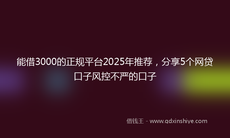 能借3000的正规平台2025年推荐，分享5个网贷口子风控不严的口子