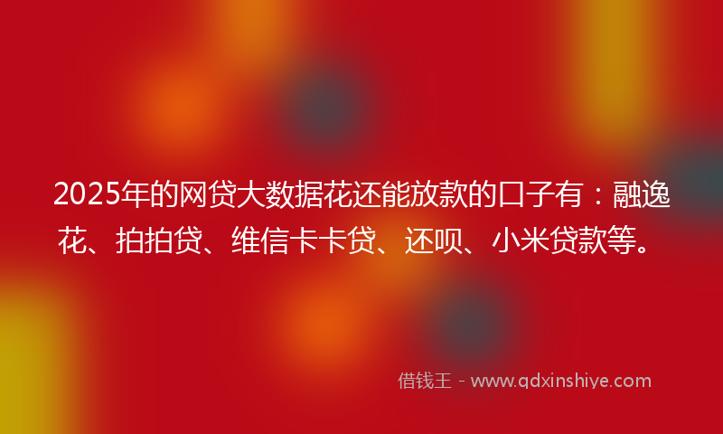 2025年的网贷大数据花还能放款的口子有：融逸花、拍拍贷、维信卡卡贷、还呗、小米贷款等。