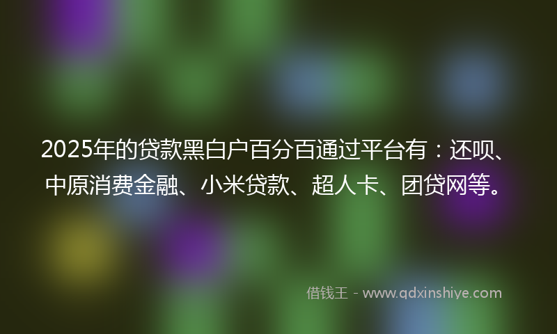 2025年的贷款黑白户百分百通过平台有：还呗、中原消费金融、小米贷款、超人卡、团贷网等。