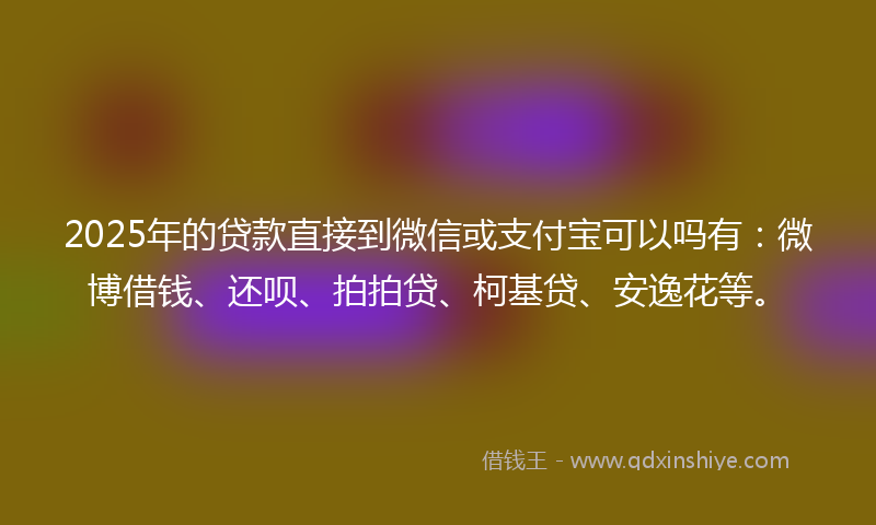 2025年的贷款直接到微信或支付宝可以吗有：微博借钱、还呗、拍拍贷、柯基贷、安逸花等。