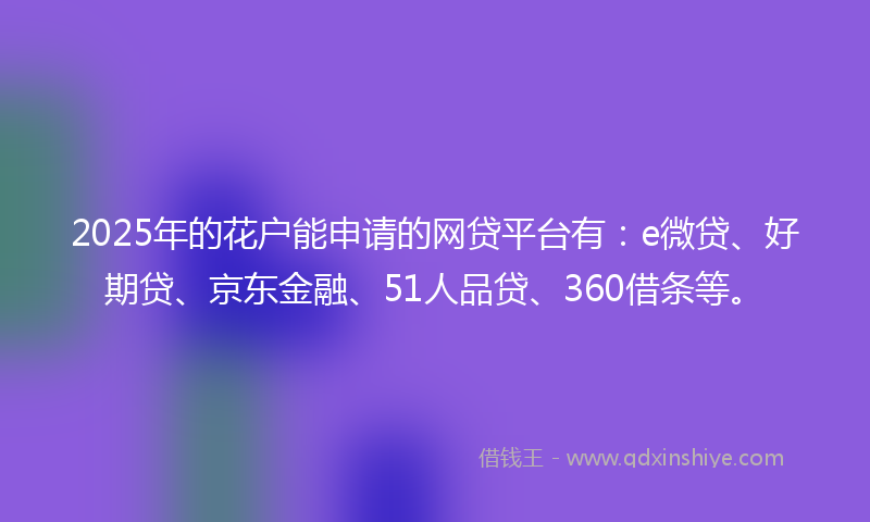 2025年的花户能申请的网贷平台有：e微贷、好期贷、京东金融、51人品贷、360借条等。