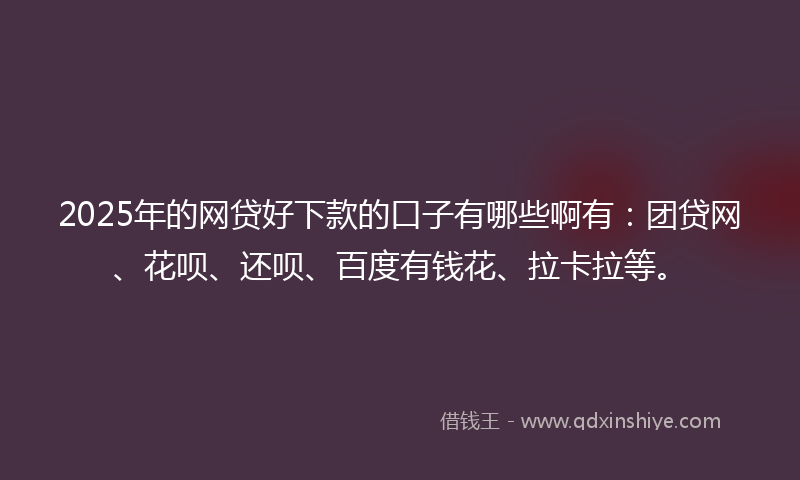 2025年的网贷好下款的口子有哪些啊有：团贷网、花呗、还呗、百度有钱花、拉卡拉等。
