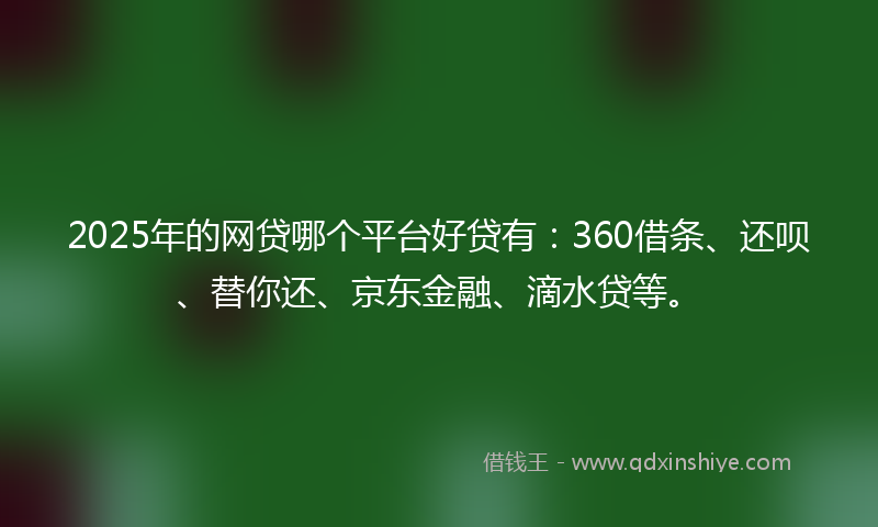 2025年的网贷哪个平台好贷有：360借条、还呗、替你还、京东金融、滴水贷等。