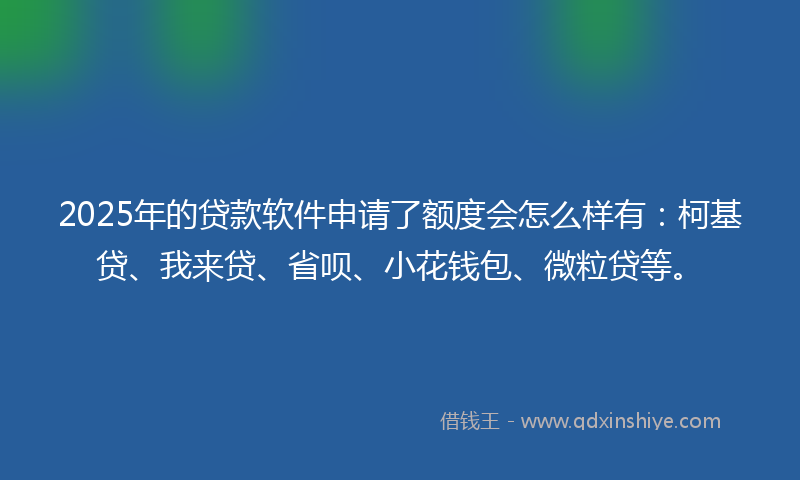 2025年的贷款软件申请了额度会怎么样有：柯基贷、我来贷、省呗、小花钱包、微粒贷等。