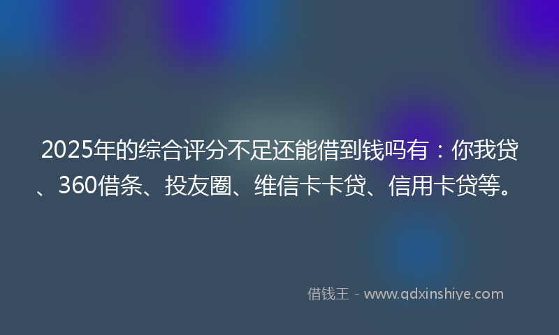2025年的综合评分不足还能借到钱吗有：你我贷、360借条、投友圈、维信卡卡贷、信用卡贷等。