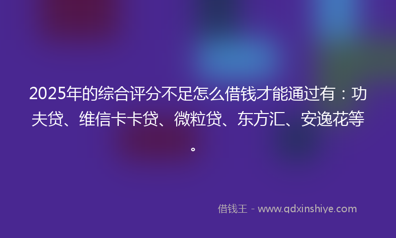2025年的综合评分不足怎么借钱才能通过有：功夫贷、维信卡卡贷、微粒贷、东方汇、安逸花等。