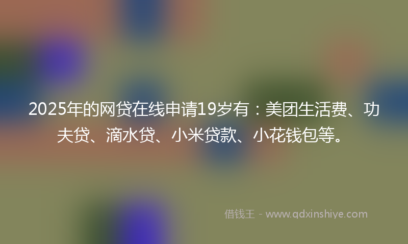 2025年的网贷在线申请19岁有：美团生活费、功夫贷、滴水贷、小米贷款、小花钱包等。