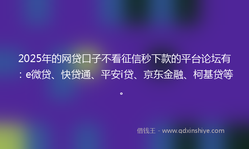 2025年的网贷口子不看征信秒下款的平台论坛有：e微贷、快贷通、平安i贷、京东金融、柯基贷等。