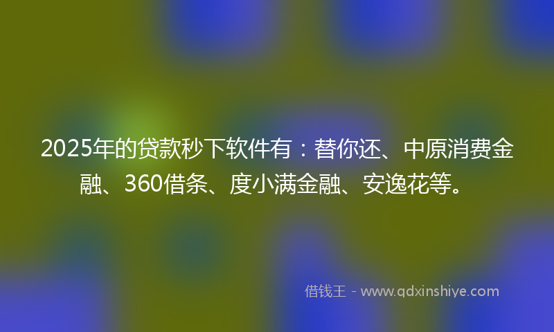 2025年的贷款秒下软件有：替你还、中原消费金融、360借条、度小满金融、安逸花等。