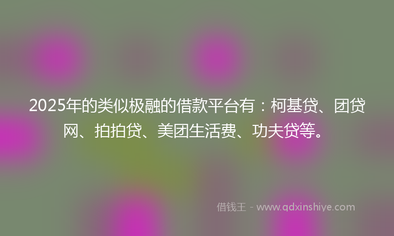 2025年的类似极融的借款平台有：柯基贷、团贷网、拍拍贷、美团生活费、功夫贷等。