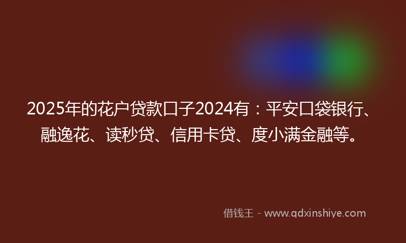 2025年的花户贷款口子2024有：平安口袋银行、融逸花、读秒贷、信用卡贷、度小满金融等。