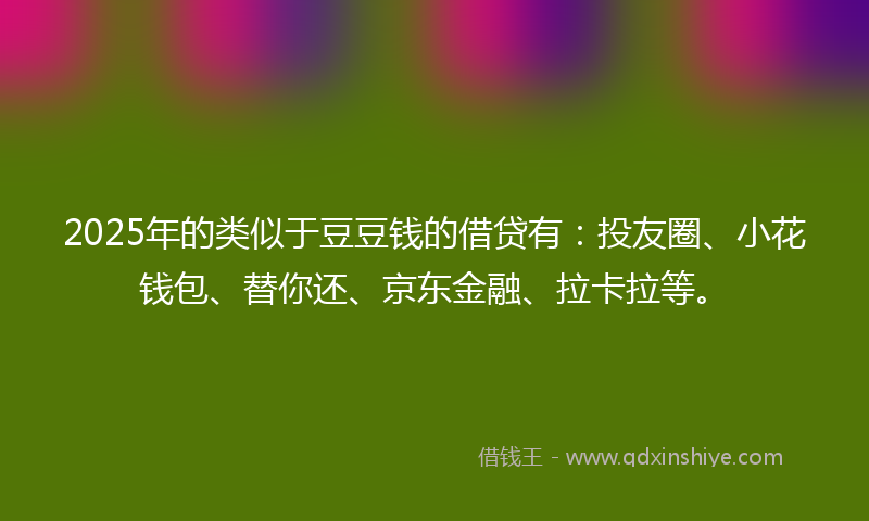 2025年的类似于豆豆钱的借贷有：投友圈、小花钱包、替你还、京东金融、拉卡拉等。