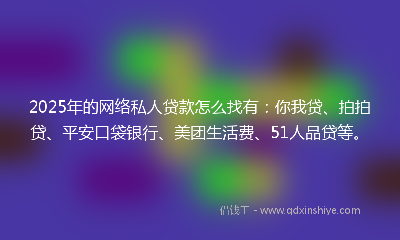 2025年的网络私人贷款怎么找有：你我贷、拍拍贷、平安口袋银行、美团生活费、51人品贷等。