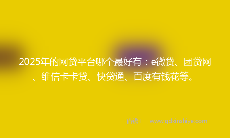 2025年的网贷平台哪个最好有：e微贷、团贷网、维信卡卡贷、快贷通、百度有钱花等。