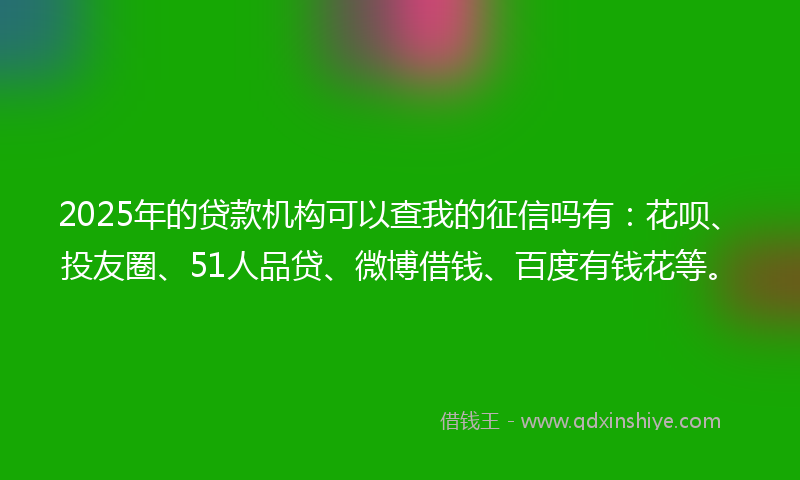 2025年的贷款机构可以查我的征信吗有：花呗、投友圈、51人品贷、微博借钱、百度有钱花等。