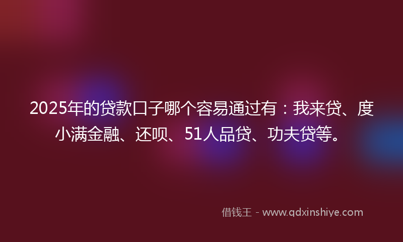 2025年的贷款口子哪个容易通过有：我来贷、度小满金融、还呗、51人品贷、功夫贷等。