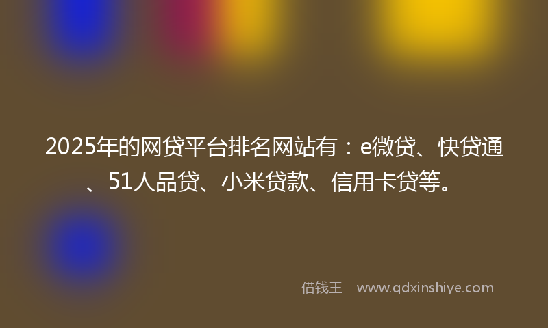 2025年的网贷平台排名网站有：e微贷、快贷通、51人品贷、小米贷款、信用卡贷等。