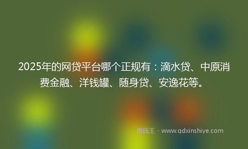 2025年的网贷平台哪个正规有：滴水贷、中原消费金融、洋钱罐、随身贷、安逸花等。