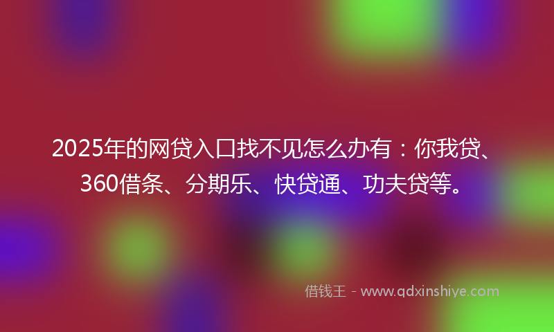 2025年的网贷入口找不见怎么办有：你我贷、360借条、分期乐、快贷通、功夫贷等。