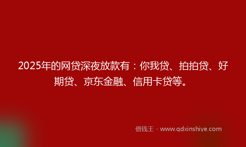 2025年的网贷深夜放款有：你我贷、拍拍贷、好期贷、京东金融、信用卡贷等。