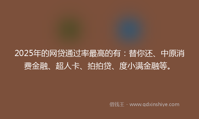 2025年的网贷通过率最高的有：替你还、中原消费金融、超人卡、拍拍贷、度小满金融等。