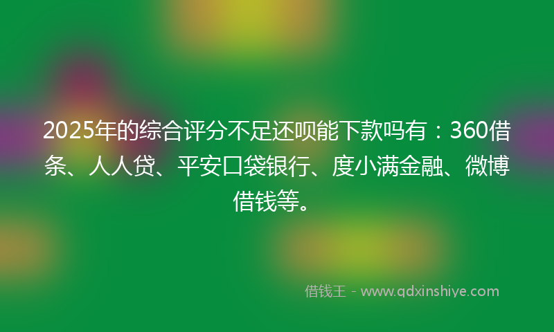 2025年的综合评分不足还呗能下款吗有：360借条、人人贷、平安口袋银行、度小满金融、微博借钱等。