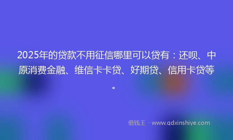 2025年的贷款不用征信哪里可以贷有：还呗、中原消费金融、维信卡卡贷、好期贷、信用卡贷等。