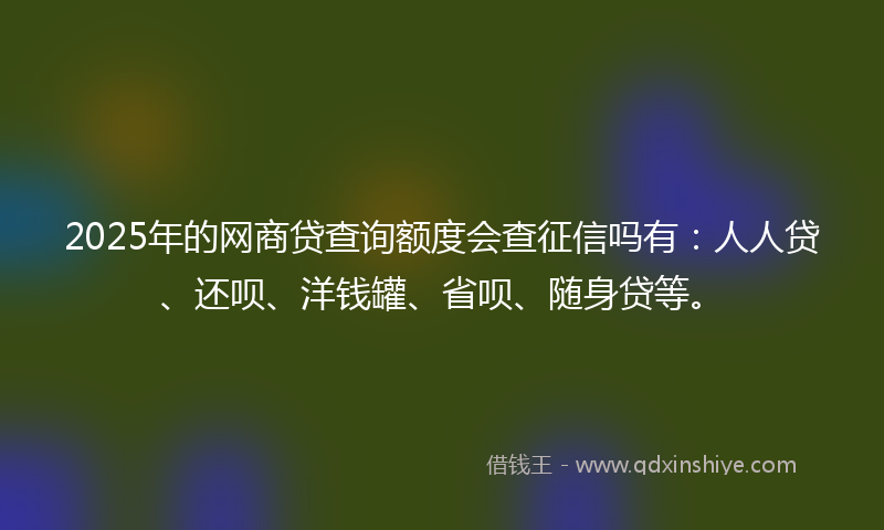 2025年的网商贷查询额度会查征信吗有：人人贷、还呗、洋钱罐、省呗、随身贷等。
